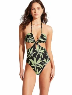 Kvinnor Seafolly Badkläder|Palm Paradise Drawstring One Piece - Baddräkter