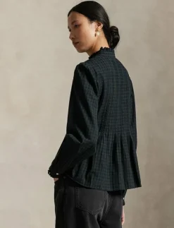 Kvinnor Polo Ralph Lauren Blusar & Skjortor|Pintucked Plaid Cotton Shirt - Långärmade