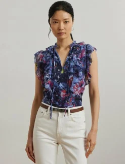 Lauren Ralph Lauren Print Ruffle-Trim Georgette Blouse - Ärmlösa blusar|Kvinnor Blusar & Skjortor