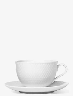 Lyngby Porcelæn Rhombe Tekopp med fat 39 cl vit - Kaffekoppar| Muggar & Koppar