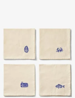 Midnatt Kökstextilier|Textilier|Servetter 4-pack La mer - Tygservetter