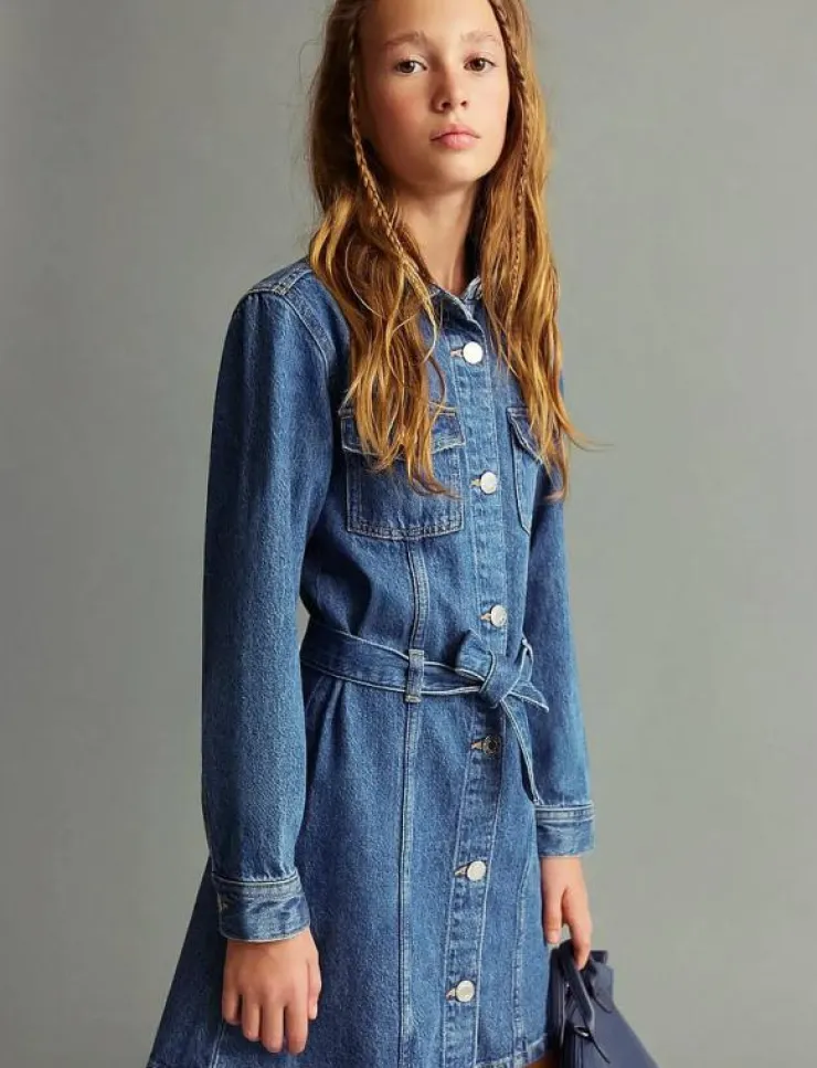 Mango Short denim dress - Långärmade vardagsklänningar|Barn Klänningar & Kjolar