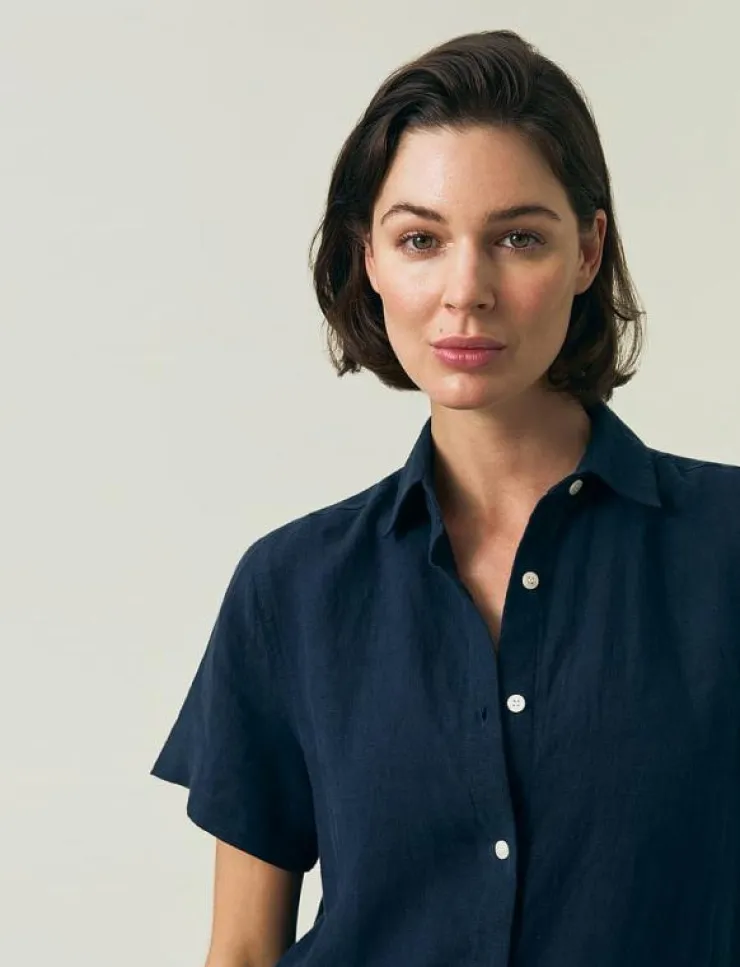 Kvinnor Lexington Clothing Blusar & Skjortor|Short Sleeve Linen Shirt - Linneskjortor