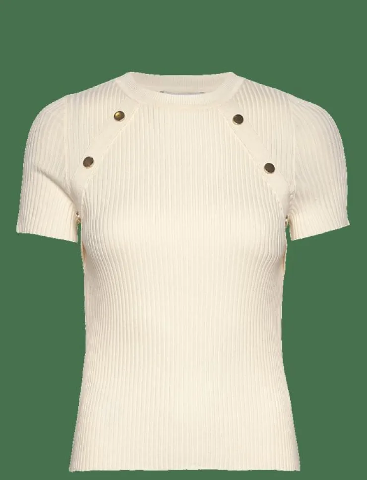 Mango Short-sleeved ribbed sweater with buttons - Stickat|Kvinnor Kläder