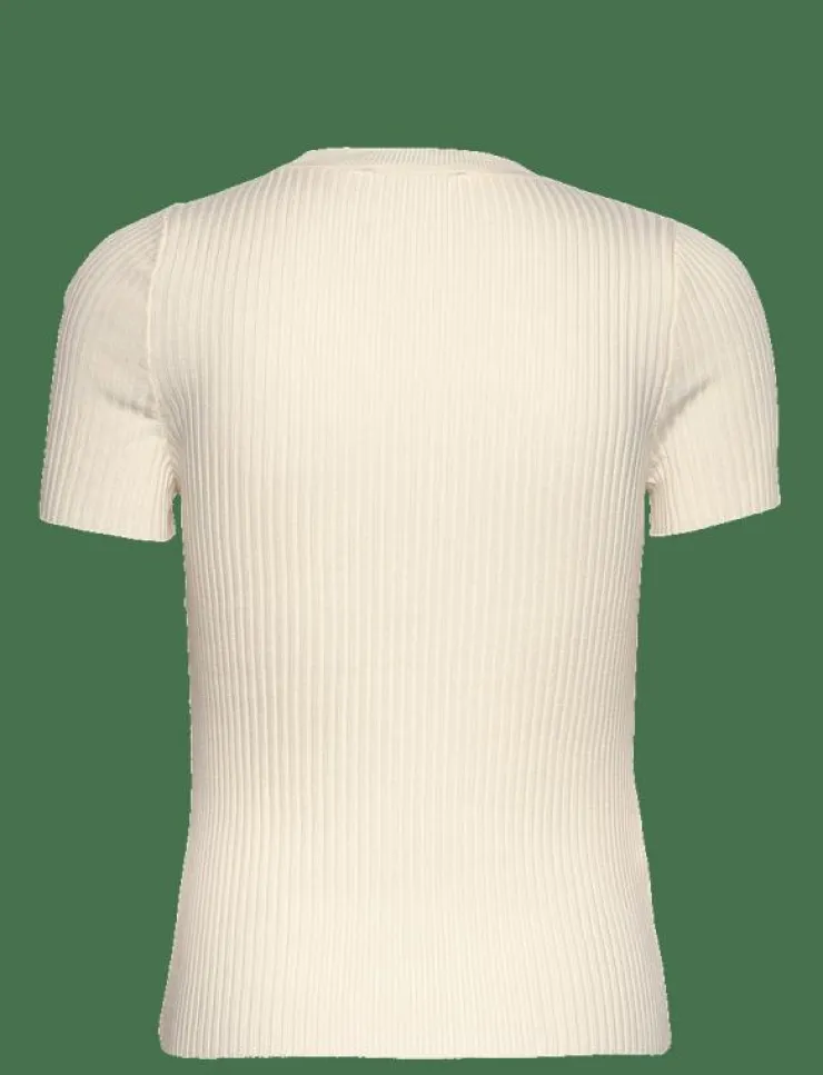 Mango Short-sleeved ribbed sweater with buttons - Stickat|Kvinnor Kläder