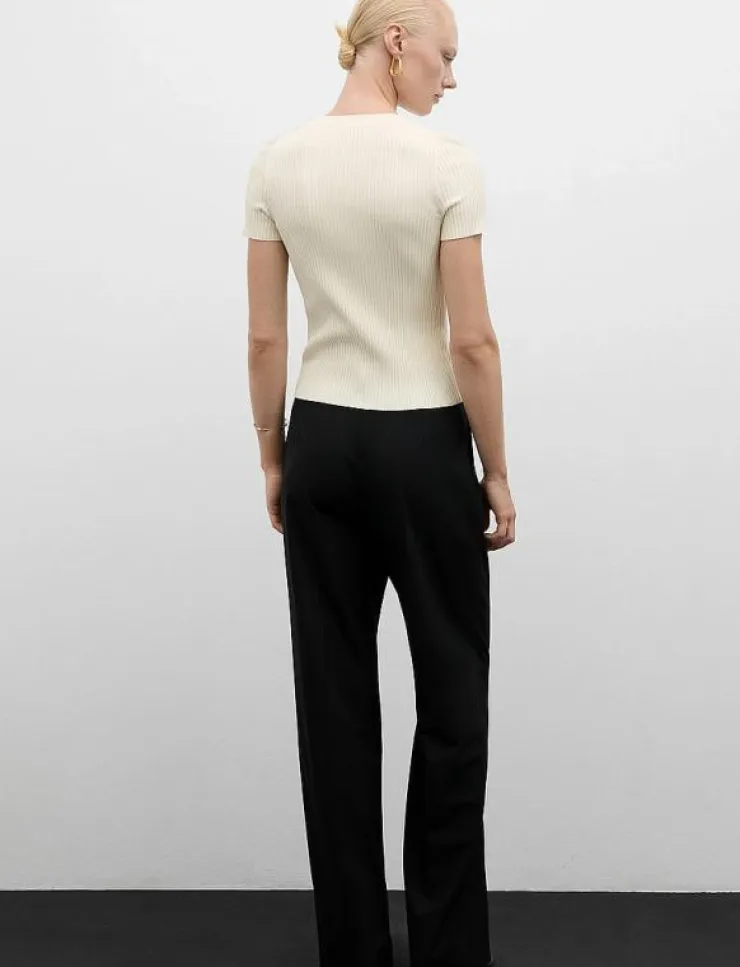 Mango Short-sleeved ribbed sweater with buttons - Stickat|Kvinnor Kläder