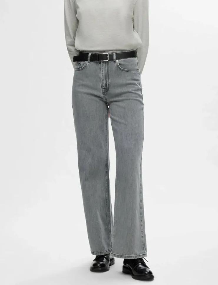 Selected SLFALICE HW WID LONG ELOISE GRE JEA NOOS - Vida byxor|Kvinnor Denimkläder|Jeans