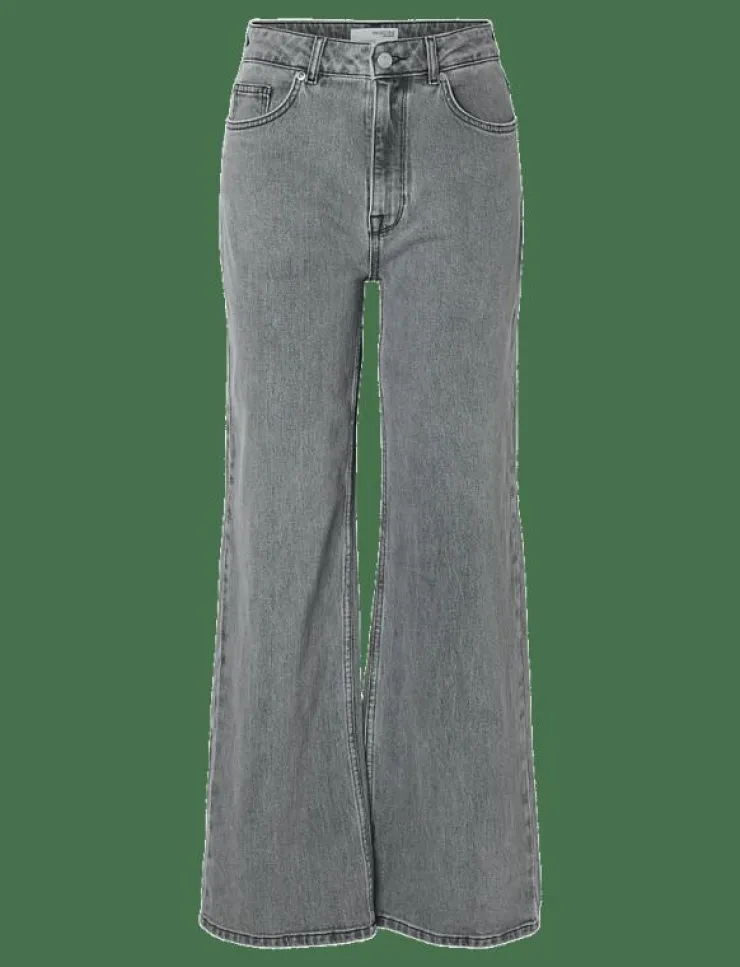 Selected SLFALICE HW WID LONG ELOISE GRE JEA NOOS - Vida byxor|Kvinnor Denimkläder|Jeans