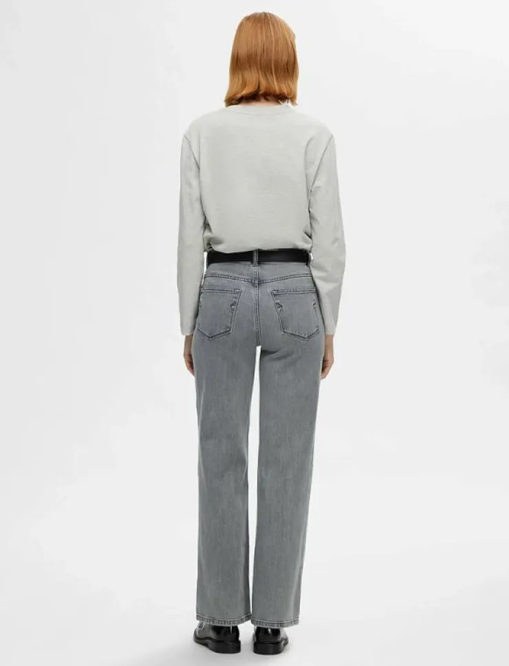 Selected SLFALICE HW WID LONG ELOISE GRE JEA NOOS - Vida byxor|Kvinnor Denimkläder|Jeans