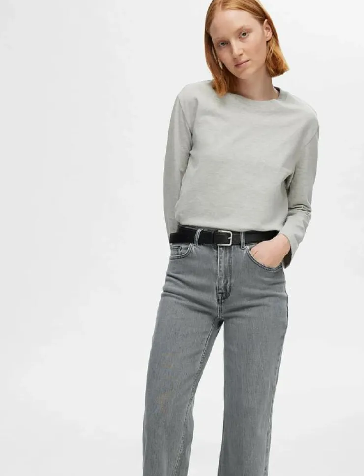 Selected SLFALICE HW WID LONG ELOISE GRE JEA NOOS - Vida byxor|Kvinnor Denimkläder|Jeans