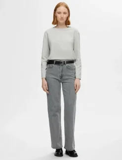 Selected SLFALICE HW WID LONG ELOISE GRE JEA NOOS - Vida byxor|Kvinnor Denimkläder|Jeans