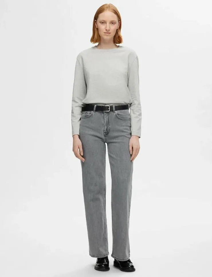 Selected SLFALICE HW WID LONG ELOISE GRE JEA NOOS - Vida byxor|Kvinnor Denimkläder|Jeans