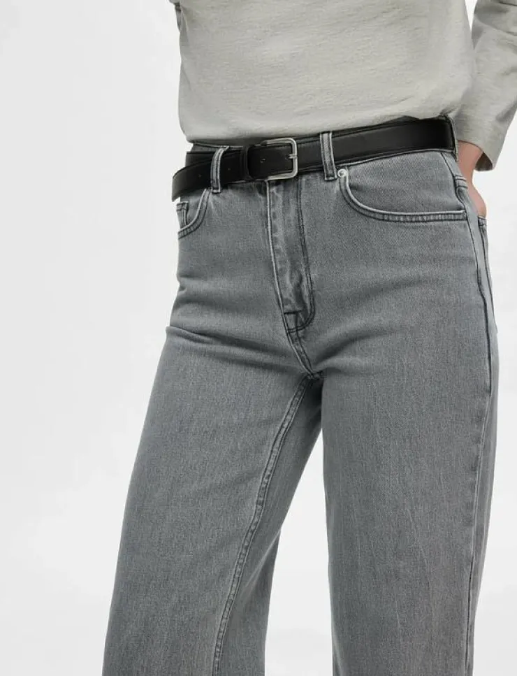 Selected SLFALICE HW WID LONG ELOISE GRE JEA NOOS - Vida byxor|Kvinnor Denimkläder|Jeans