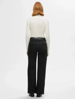 Selected SLFALICE HW WIDE LONG BLACK JEANS NOOS - Vida byxor|Kvinnor Denimkläder|Jeans