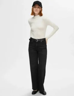 Selected SLFALICE HW WIDE LONG BLACK JEANS NOOS - Vida byxor|Kvinnor Denimkläder|Jeans