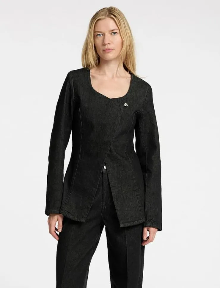 Kvinnor Selected Kavajer|SLFCORA U-NECK FITTED DENIM BLAZER - Enkelknäppta kavajer