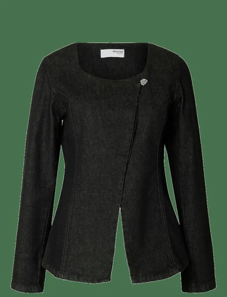 Kvinnor Selected Kavajer|SLFCORA U-NECK FITTED DENIM BLAZER - Enkelknäppta kavajer