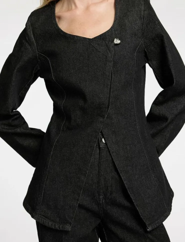 Kvinnor Selected Kavajer|SLFCORA U-NECK FITTED DENIM BLAZER - Enkelknäppta kavajer