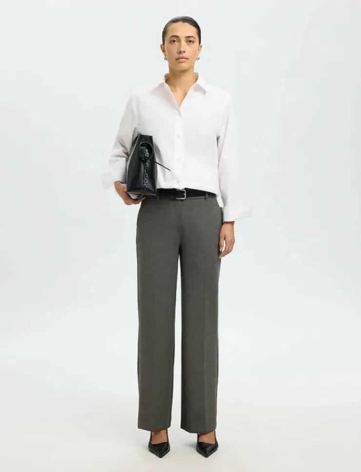 Selected SLFRITA MW WIDE PANT DGM N NOOS - Kostymbyxor|Kvinnor Kläder|Plus Size & Curvy