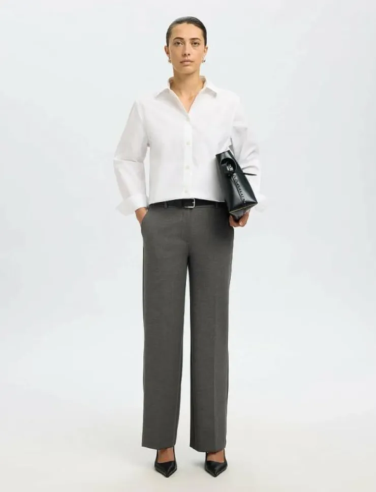 Selected SLFRITA MW WIDE PANT DGM N NOOS - Kostymbyxor|Kvinnor Kläder|Plus Size & Curvy