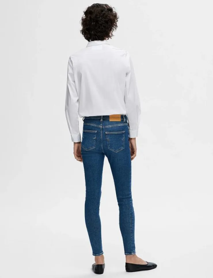 Kvinnor Selected Denimkläder|Jeans|SLFSOPHIA MW SKINNY DARK BLU JEAN U NOOS - Skinny Jeans