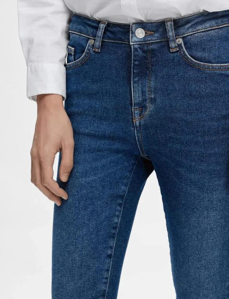 Kvinnor Selected Denimkläder|Jeans|SLFSOPHIA MW SKINNY DARK BLU JEAN U NOOS - Skinny Jeans