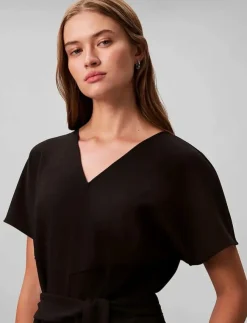 Kvinnor Calvin Klein Jumpsuits|Stretch Crepe Jumpsuit with Belt - Jumpsuits