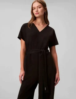 Kvinnor Calvin Klein Jumpsuits|Stretch Crepe Jumpsuit with Belt - Jumpsuits
