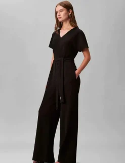 Kvinnor Calvin Klein Jumpsuits|Stretch Crepe Jumpsuit with Belt - Jumpsuits