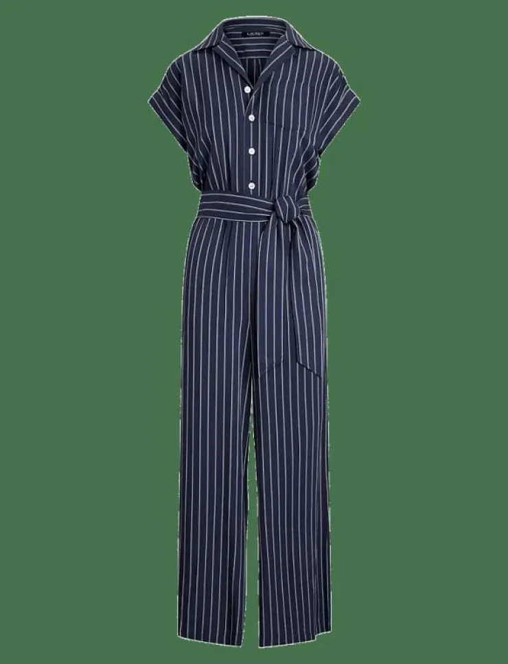 Lauren Ralph Lauren Striped Belted Twill Wide-Leg Jumpsuit - Jumpsuits|Kvinnor Jumpsuits