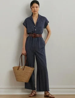 Lauren Ralph Lauren Striped Belted Twill Wide-Leg Jumpsuit - Jumpsuits|Kvinnor Jumpsuits