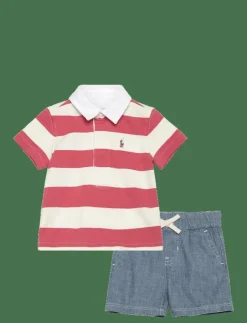 Ralph Lauren Baby Striped Rugby Shirt & Chambray Short Set - Set med kortärmad t-shirt|Barn Set