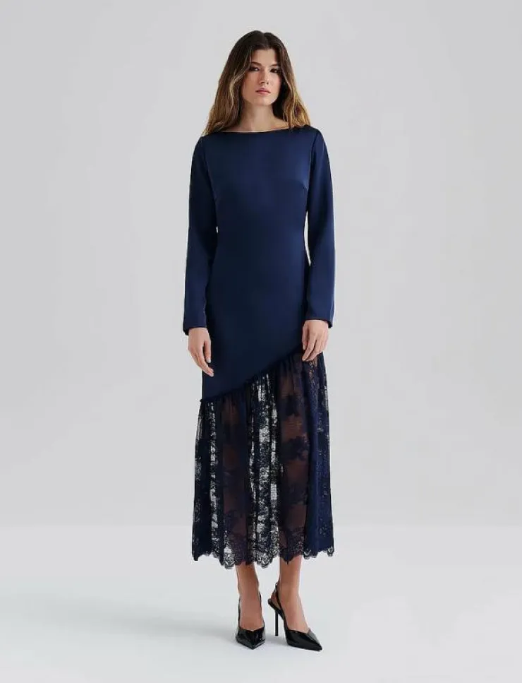 Malina Suki Diagonal Cut Lace Midi Dress - Midiklänningar|Kvinnor Klänningar