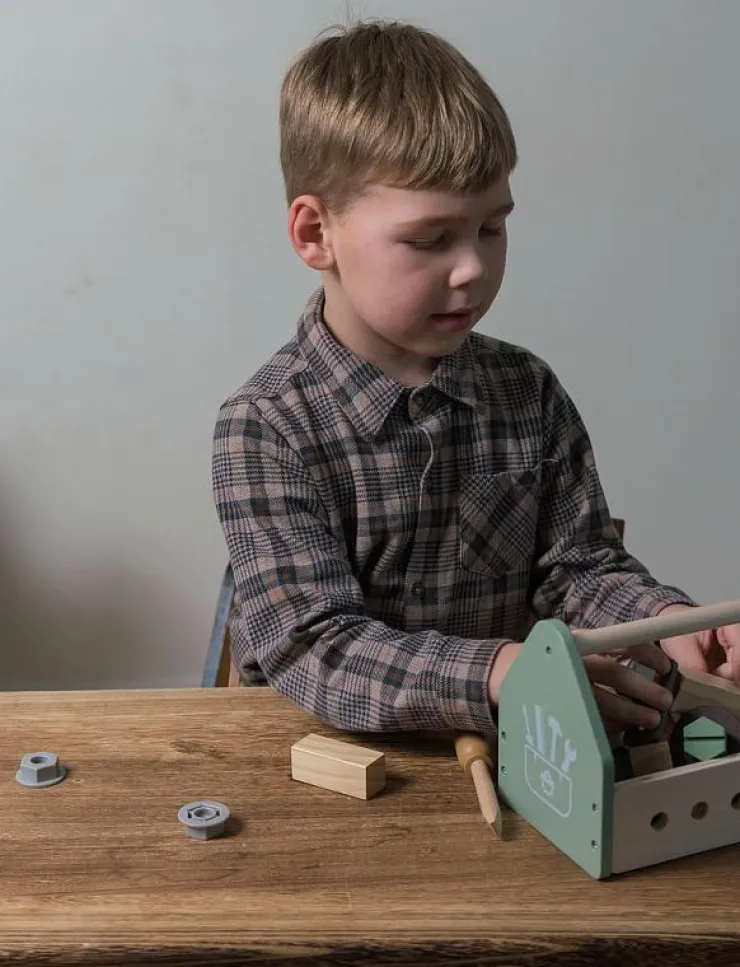 Barn Dantoy Rollspel|TOOL BOX WOOD IN GIFT BOX 26 PARTS - Leksaksverktyg