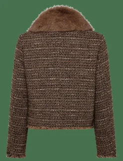 Kvinnor Mango Kavajer|Tweed jacket with fur collar - Enkelknäppta kavajer