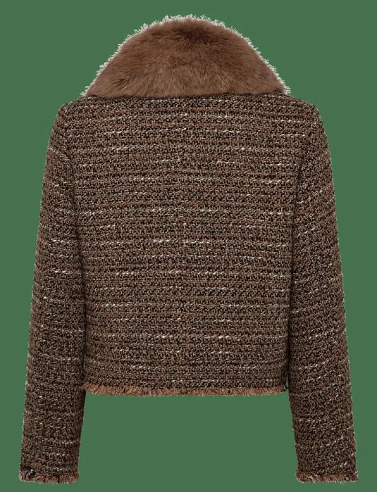 Kvinnor Mango Kavajer|Tweed jacket with fur collar - Enkelknäppta kavajer
