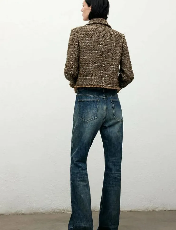 Kvinnor Mango Kavajer|Tweed jacket with fur collar - Enkelknäppta kavajer