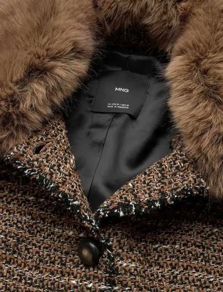 Kvinnor Mango Kavajer|Tweed jacket with fur collar - Enkelknäppta kavajer