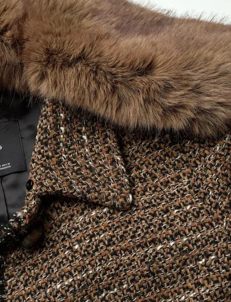 Kvinnor Mango Kavajer|Tweed jacket with fur collar - Enkelknäppta kavajer
