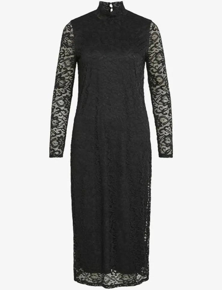 Kvinnor Vila Klänningar|VIDIDA L/S HIGH NECK MIDI LACE DRESS/KA - Midiklänningar