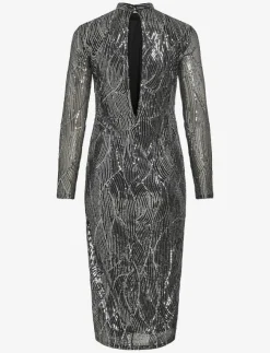 Kvinnor Vila Klänningar|VIGIGI HIGHNECK SEQUIN L/S MIDI DRESS/DC - Midiklänningar