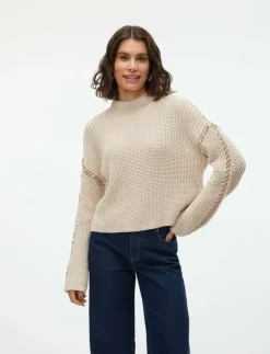 Kvinnor Vero Moda Stickat|VMNEWCREAM LS FUNNELNECK PULLOVER BOO - Stickat