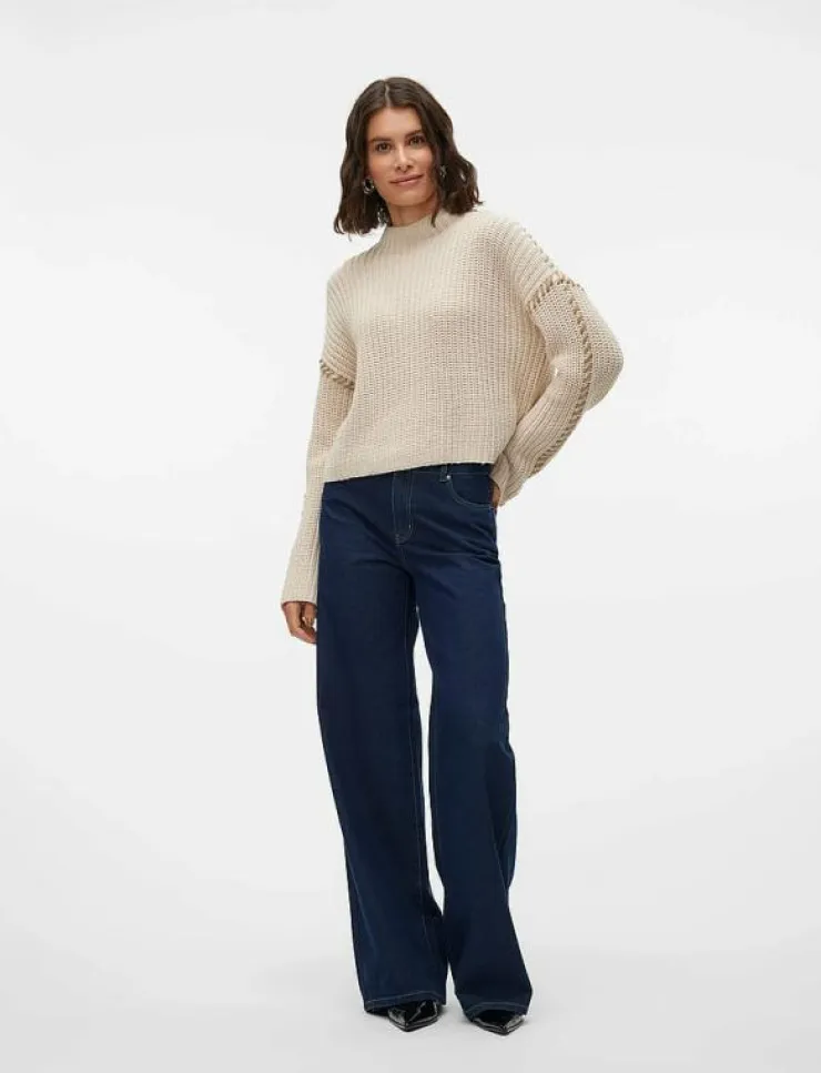 Kvinnor Vero Moda Stickat|VMNEWCREAM LS FUNNELNECK PULLOVER BOO - Stickat