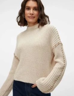 Kvinnor Vero Moda Stickat|VMNEWCREAM LS FUNNELNECK PULLOVER BOO - Stickat