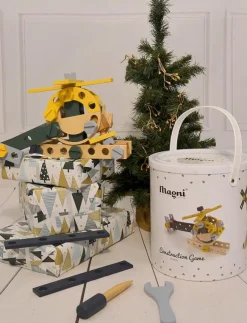 Magni Toys Wooden construction set in bucket - Byggsats|Barn Klossar & Byggsatser