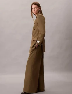 Kvinnor Calvin Klein Byxor|Wool Gaberdine Wide Leg Trouser - Vida byxor